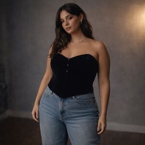 Vintage 90s Black Velvet Corset Top Bustier Made in USA Size 40 Goth Retro Y2K